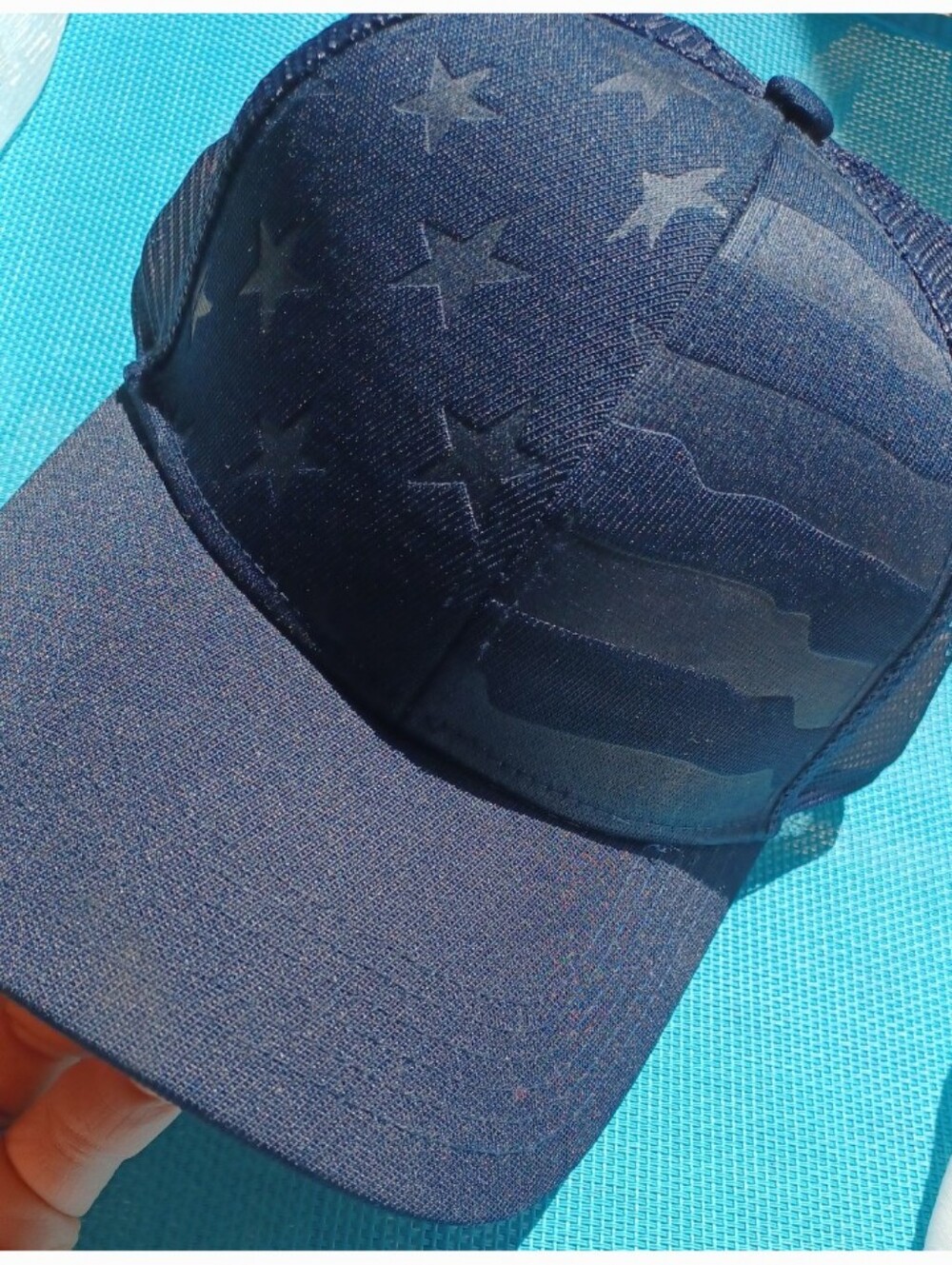 Cap Navy Blue Flag Mesh Trucker 3D Snap Stars Stripes Old Glory Payriotic NEW